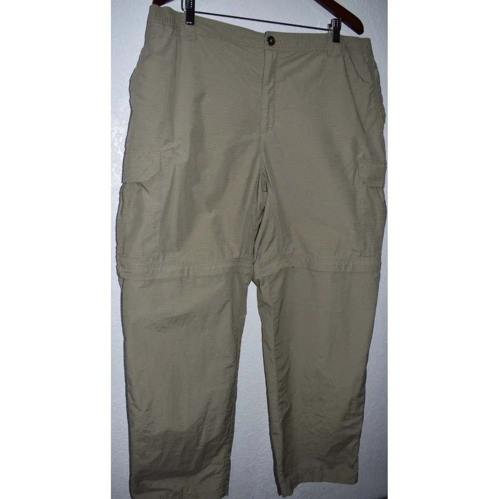 Columbia MENS XL Cargo Convertable Pants Zip-Off Khaki Green Hiking Lightweight